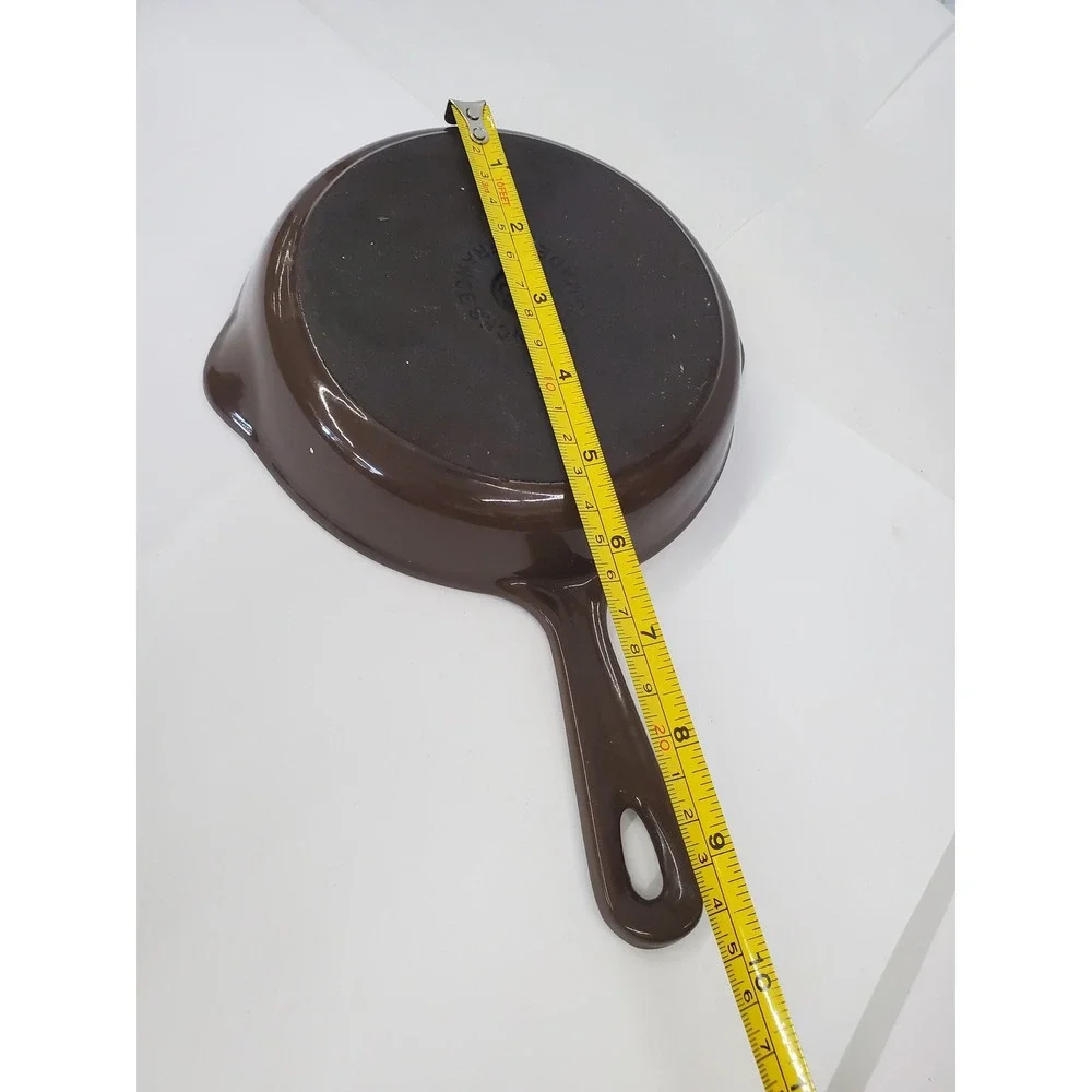 Vintage Cousances No 16 Enameled Cast Iron Skillet Brown Cream Made in France